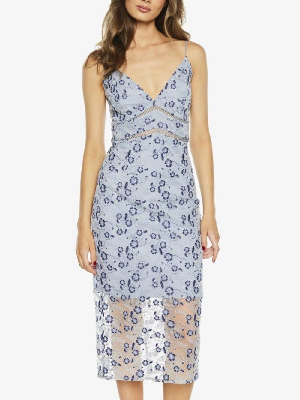 NWT Bardot Sapphire Dusty Blue Embroidered Lace Midi Dress M